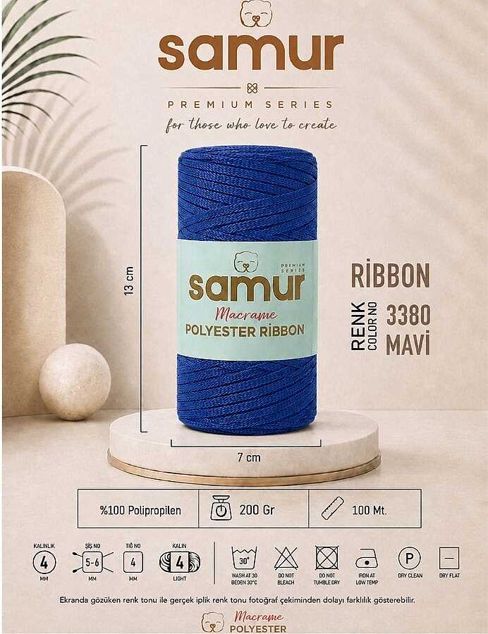SAMUR,RİBBON POLYESTER MAKROME 3380 MAVİ